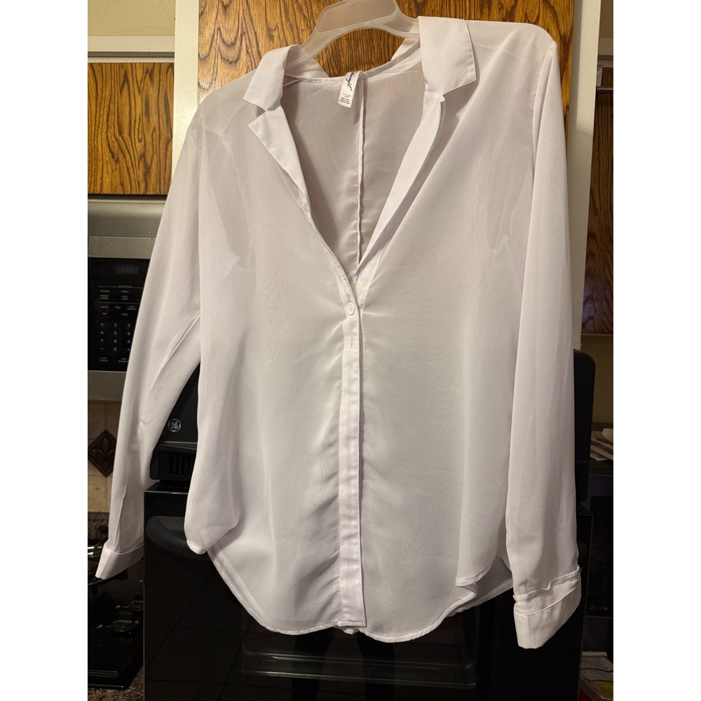 Dreamgirl Sheer White Button Down Shirt Long‎ Sleeve Mesh Top Style 4820 Large